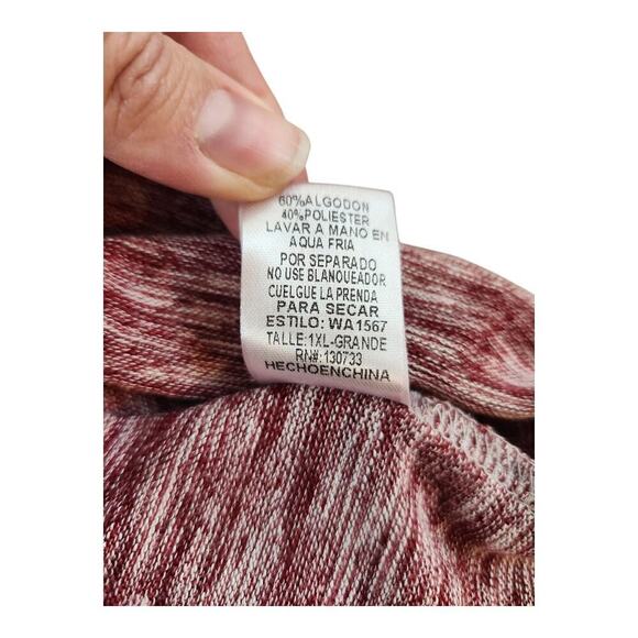 Umgee USA womens sweater plus sz 1XL deep red white asymmetrical hem pull over - Picture 5 of 9